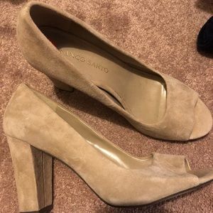 Tan suede chunky heels